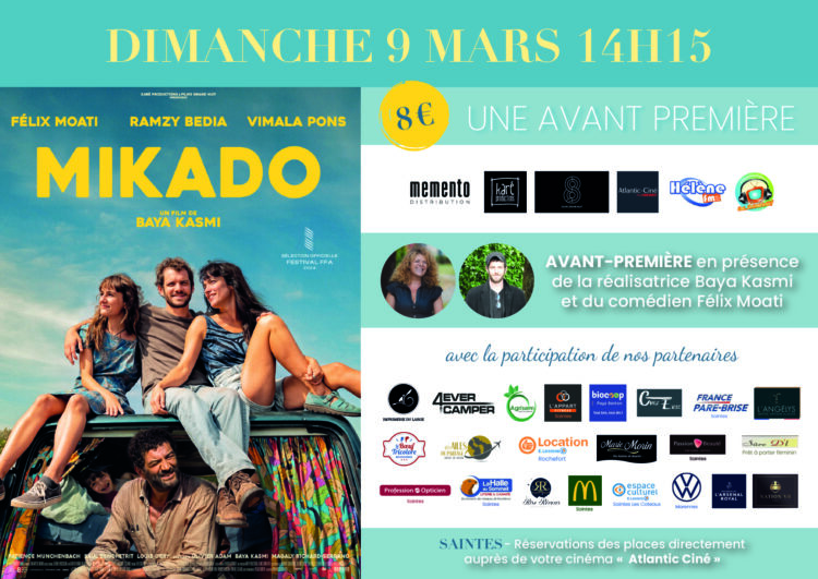 Le film “Mikado” en avant première les 8 et 9 Mars en présence de Baya Kasmi et Félix Moati à Niort, St Jean, Cognac, La Rochelle, Saintes, Royan et Rochefort