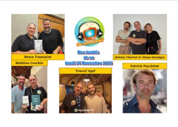 Patrick Puydebat, Youcef Agal, Mathieu Ceschin, Bruce Toussaint, Jérémy Charvet et Diane Dassigny ce lundi 24 Novembre dans Chut on écoute la télé