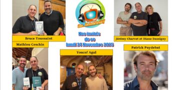 Patrick Puydebat, Youcef Agal, Mathieu Ceschin, Bruce Toussaint, Jérémy Charvet et Diane Dassigny ce lundi 24 Novembre dans Chut on écoute la télé
