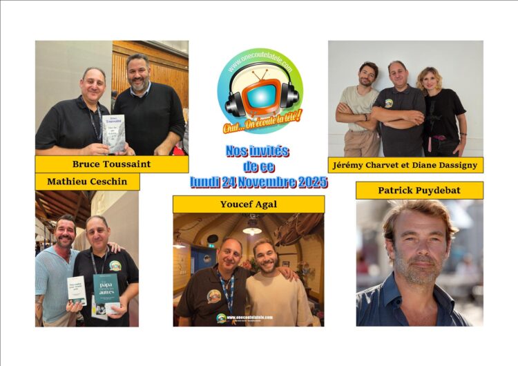 Patrick Puydebat, Youcef Agal, Mathieu Ceschin, Bruce Toussaint, Jérémy Charvet et Diane Dassigny ce lundi 24 Novembre dans Chut on écoute la télé